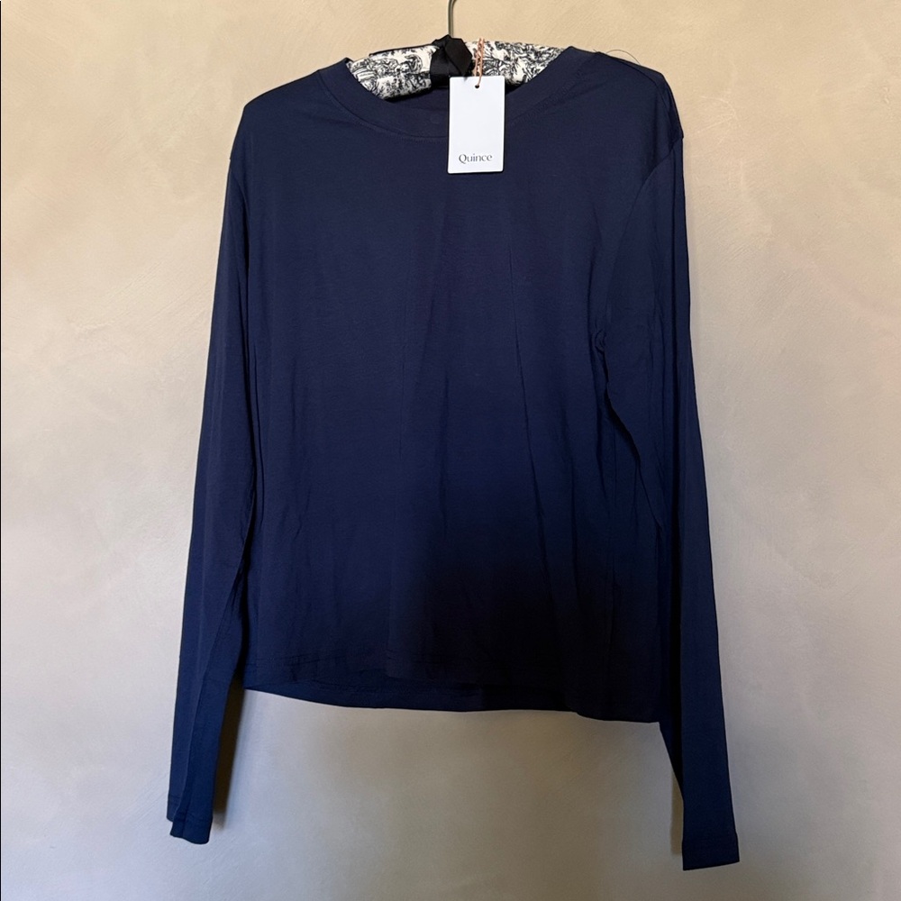 Quince Women's Cotton Long Sleeve Shirt Navy Sleeved Top M -NWT
